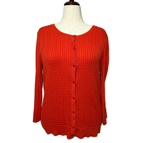Talbots Cardigan Womens XL Red Cable Knit Button Up Lightweight Holiday Sweater - Picture 1 of 9